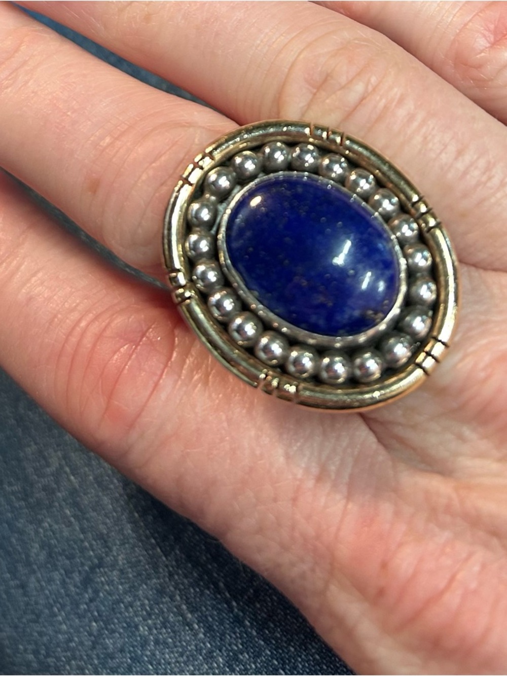 Large Oval Lapis Vintage Sterling Ring